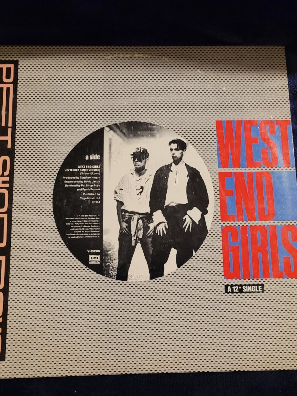 Pet Shop Boys West End Girls Dance Mix 12-Inch Vinyl EMI America V-19206 80s Syn